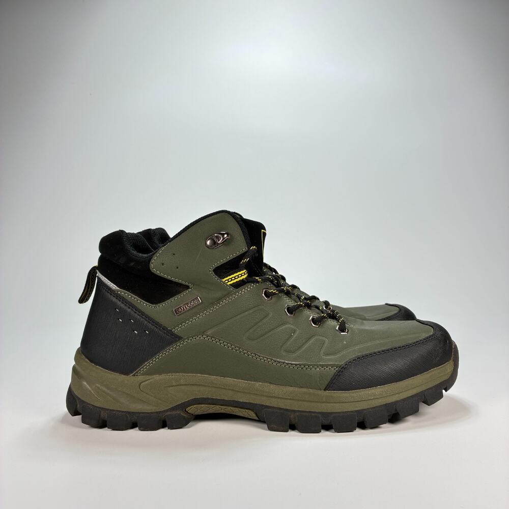 Olive Green Black Waterproof Outdoor Hiking Trekking Boots Mens Sz US 12.5 EU 45